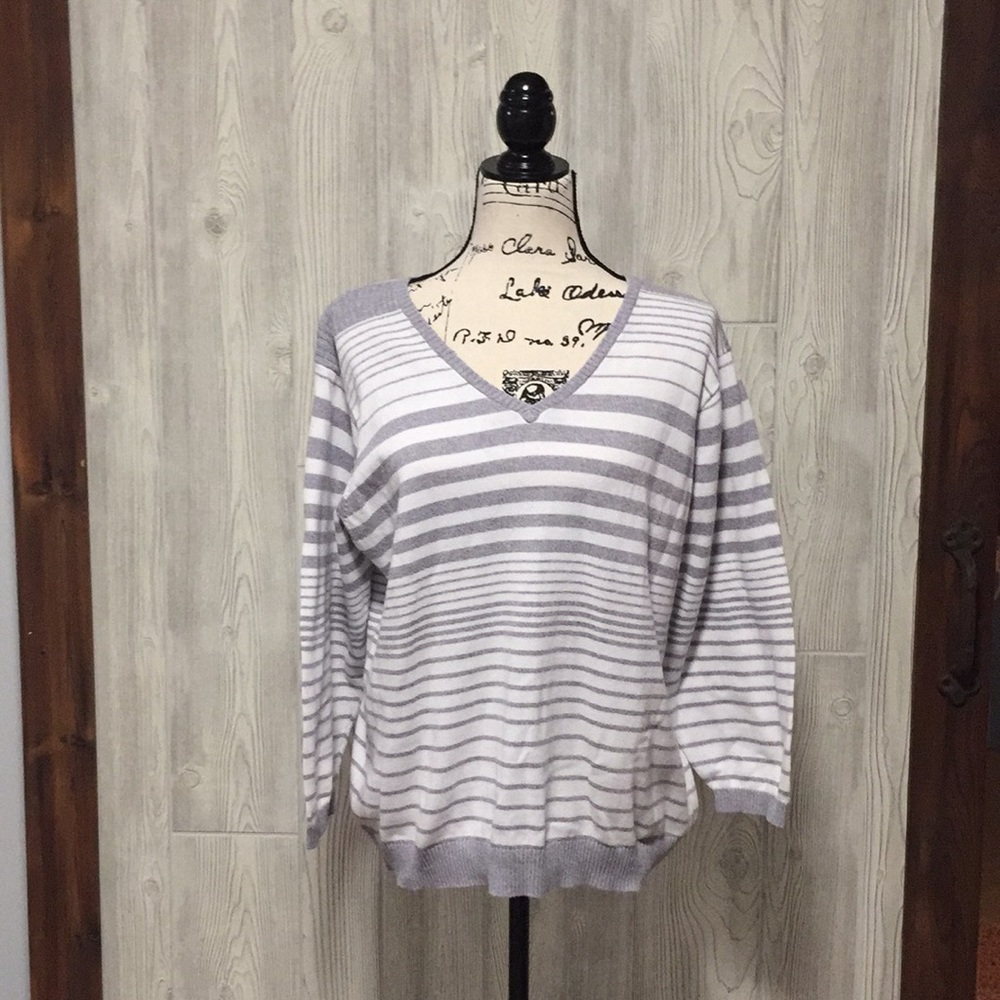 Women’s grey and white striped sweater